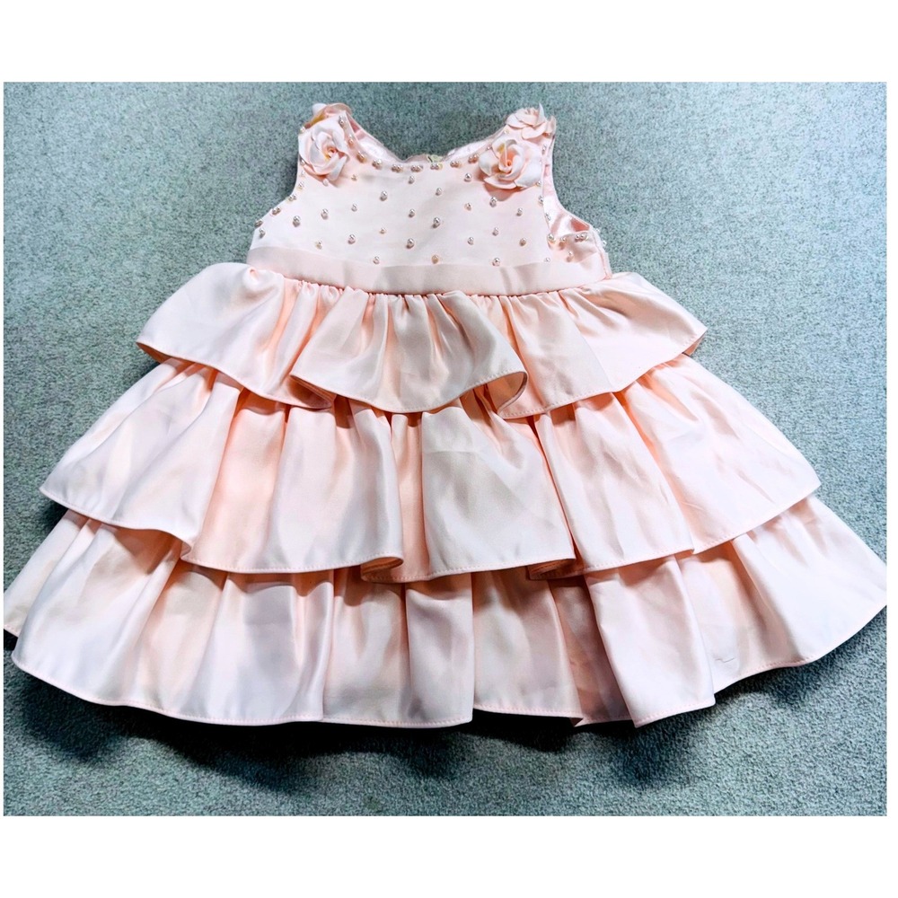 Cinderella Baby Girls 12M Pink Ruffle Party Dress Pearl Rosette Special Occasion